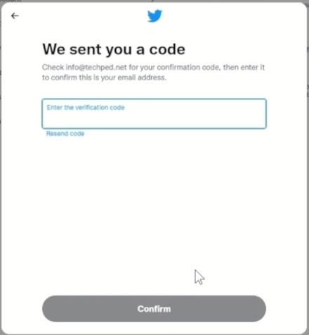 confirm code sent by twitter account 
